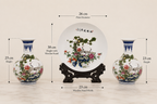 3-Piece Chinese Porcelain Set Vase Pair & Plate with Stand Cranes & Pine Motif