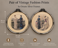 Pair of Vintage Fashion Prints in Ornate Silver Frames