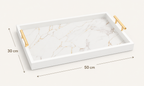 Elegant White Marble-Effect Serving Tray with Gold Handles – 50 × 30 cm