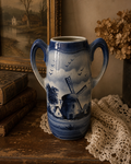 Antique Lunéville France Blue & White Windmill Twin-Handled Vase (No. 432)