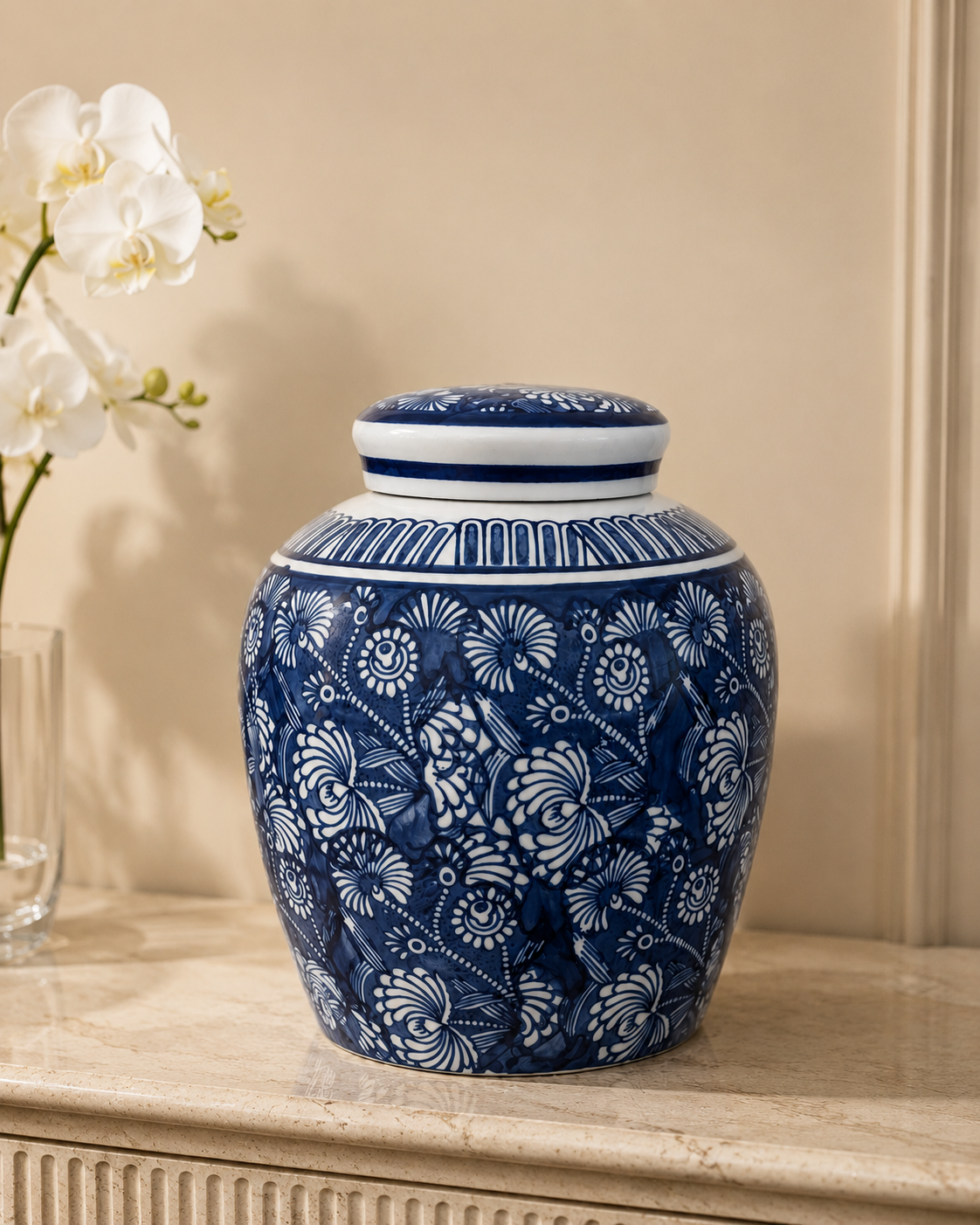 Bleu Blanc Floral Ginger Jar