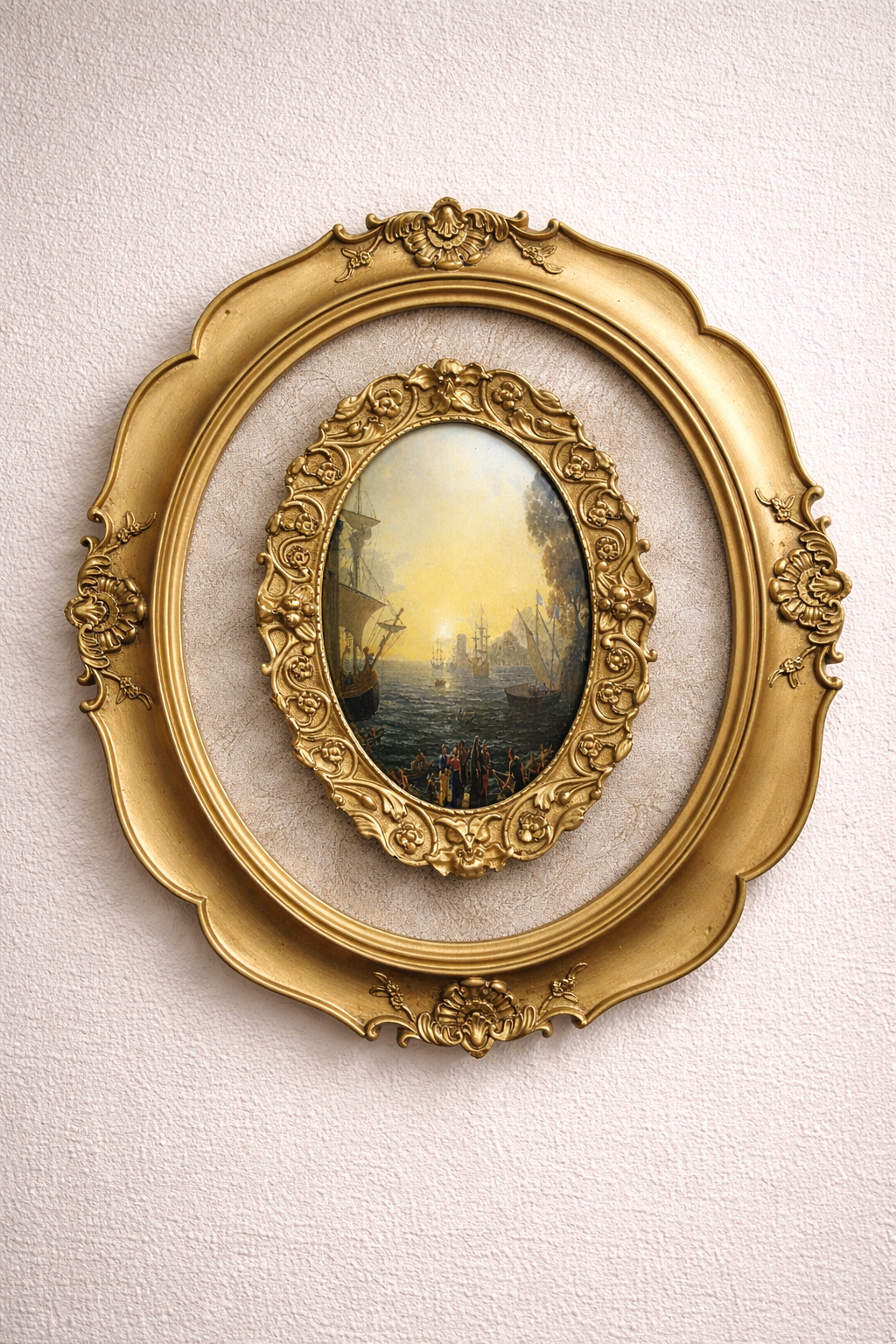 Decorative Vintage Oval Harbor Scene print