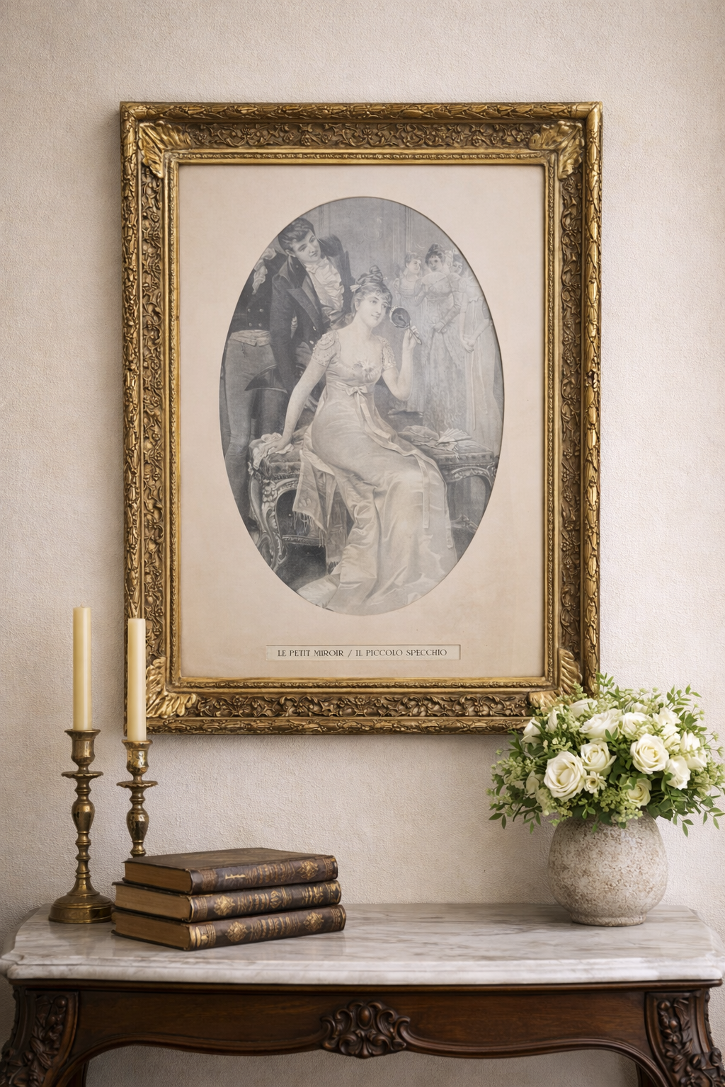 Elegant Gravure Wall Art in Gold Square Frame
