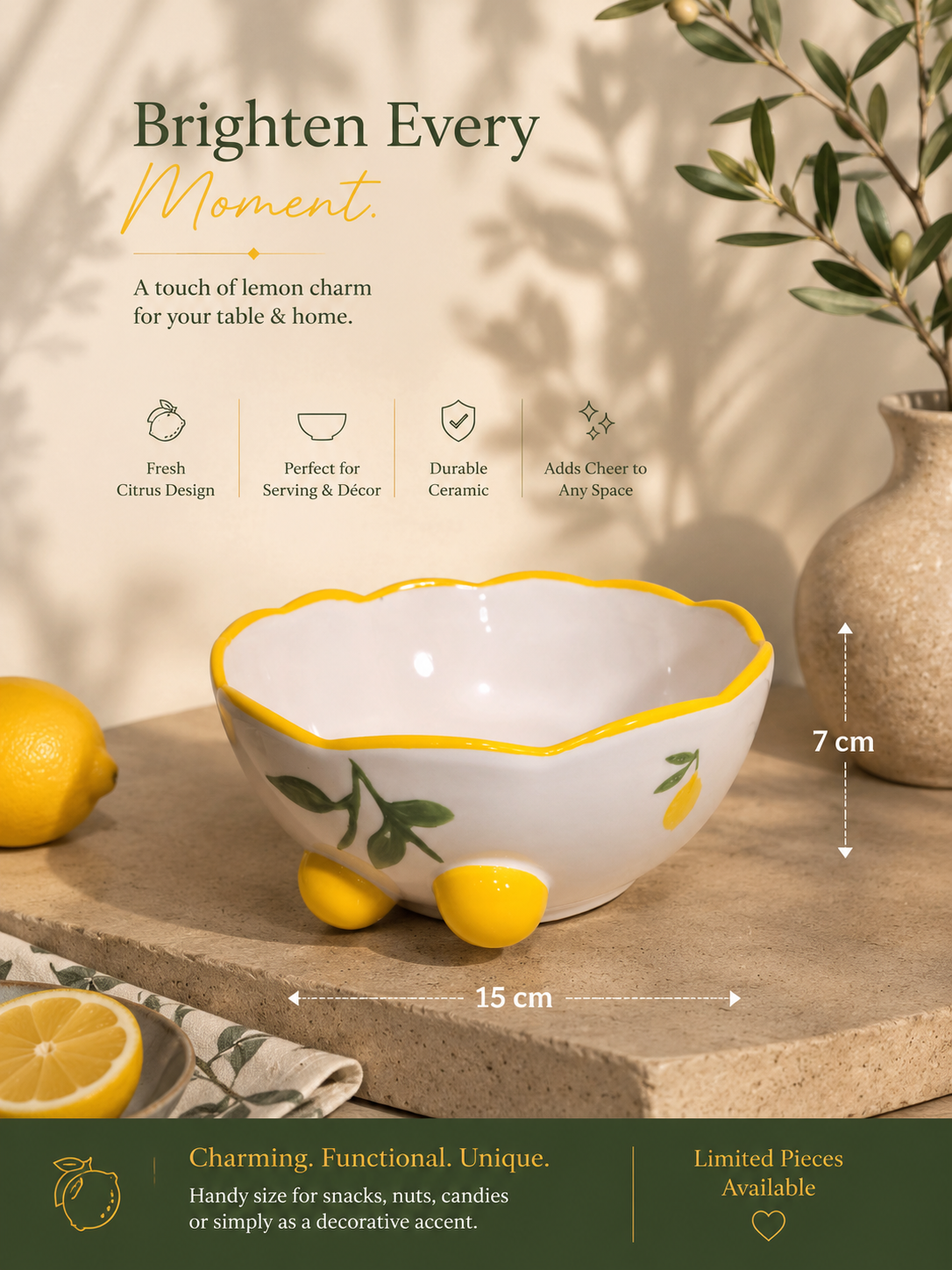 Lemon Blossom Ceramic Serving Bowl