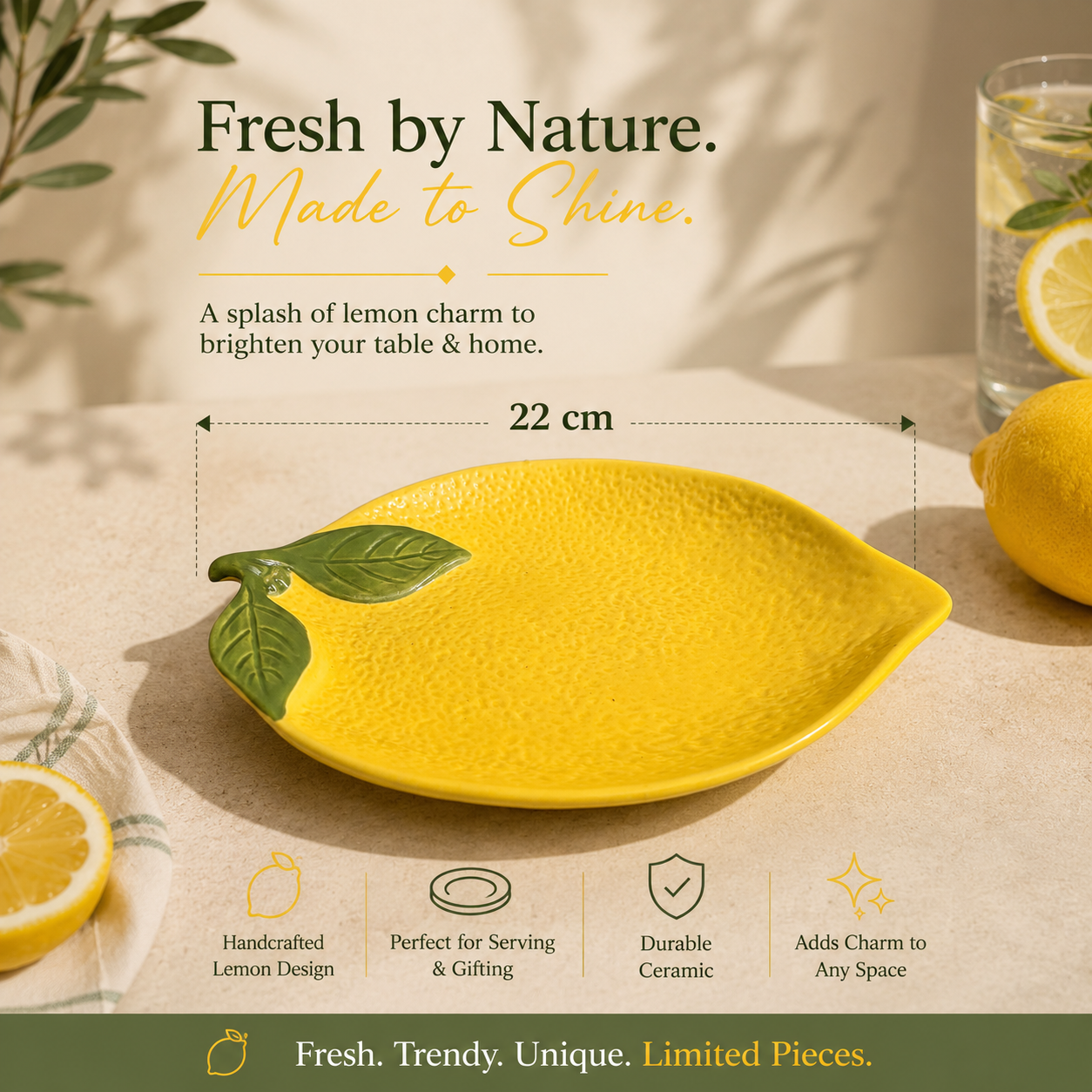 Lemon Grove Ceramic Serving Plate – 22 cm