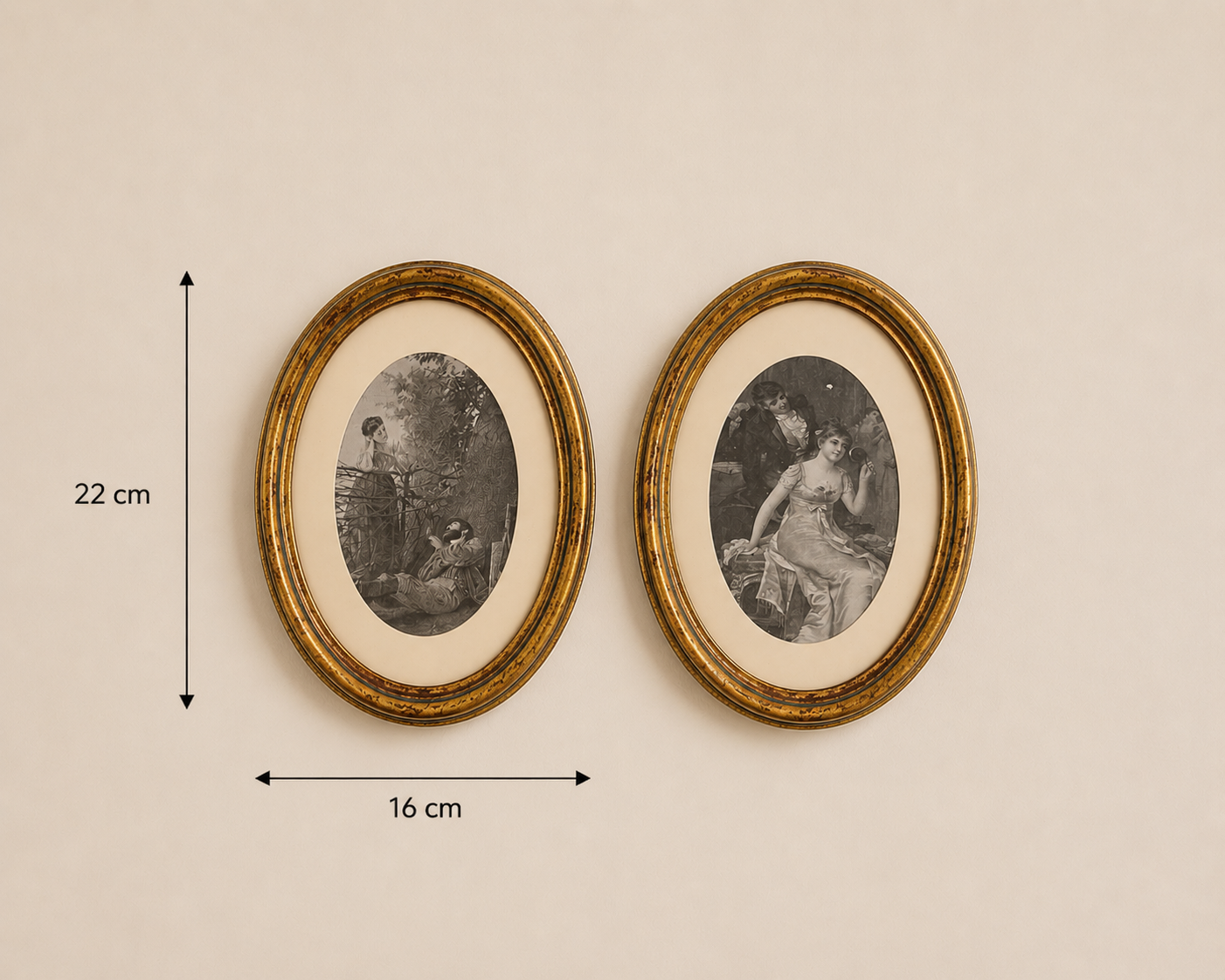 Antique Style Oval Gravure Wall Art Set
