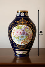 Dark blue Porcelain Vase with Gilt Cartouches and Floral Medallions