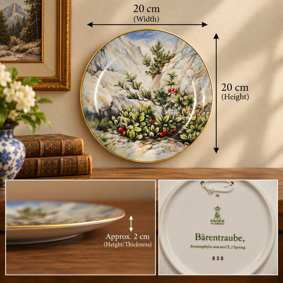 Vintage AK Kaiser W. Germany Botanical Porcelain Collector Plate - "Bärentraube" (Bearberry) Fine China Gold Rimmed