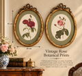 Vintage Rose Botanical Prints in Ornate Golden Frames