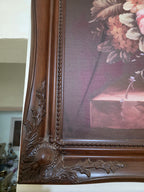 Classic Floral Still-Life Wall Art in Carved Wooden Frame