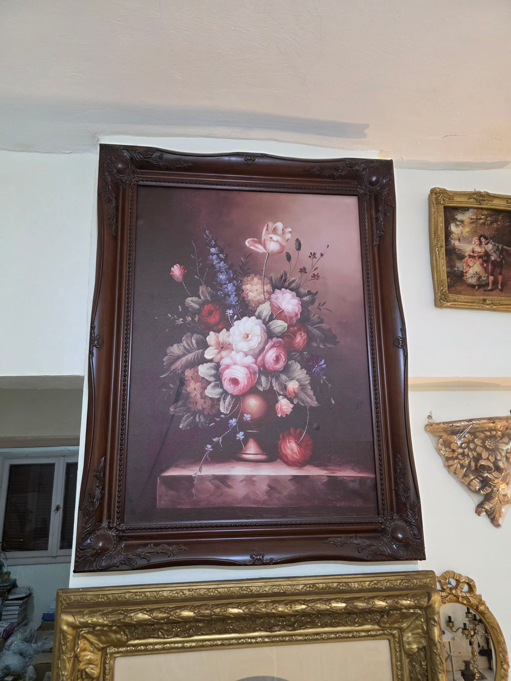 Classic Floral Still-Life Wall Art in Carved Wooden Frame