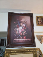 Classic Floral Still-Life Wall Art in Carved Wooden Frame