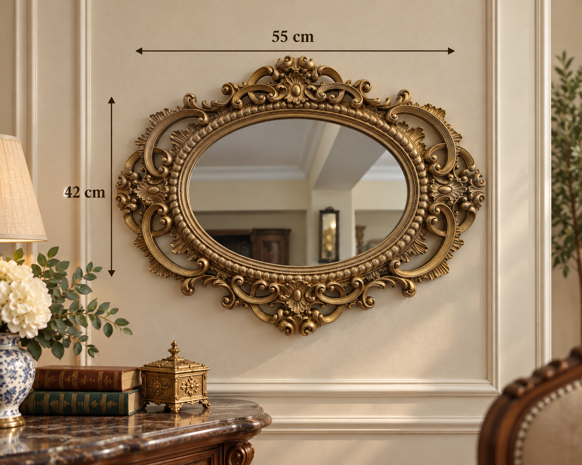 The Regal Elegance – Ornate Resin Gold Wall Mirror