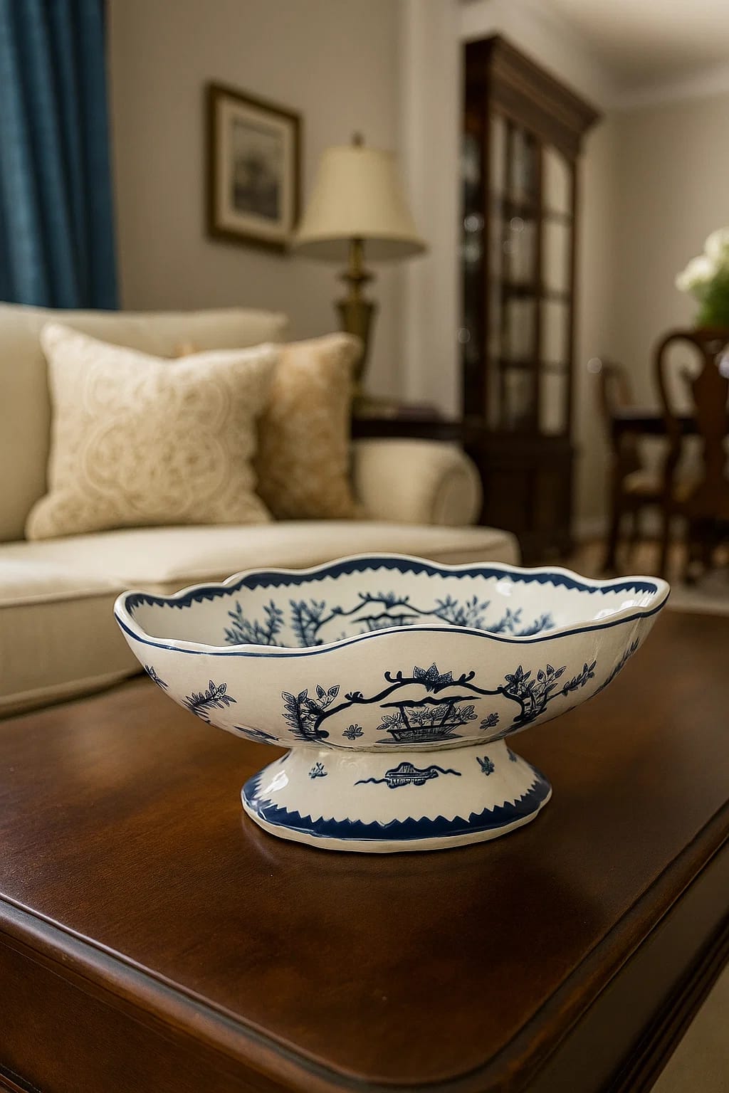 Blue & White Transferware Pedestal Compote