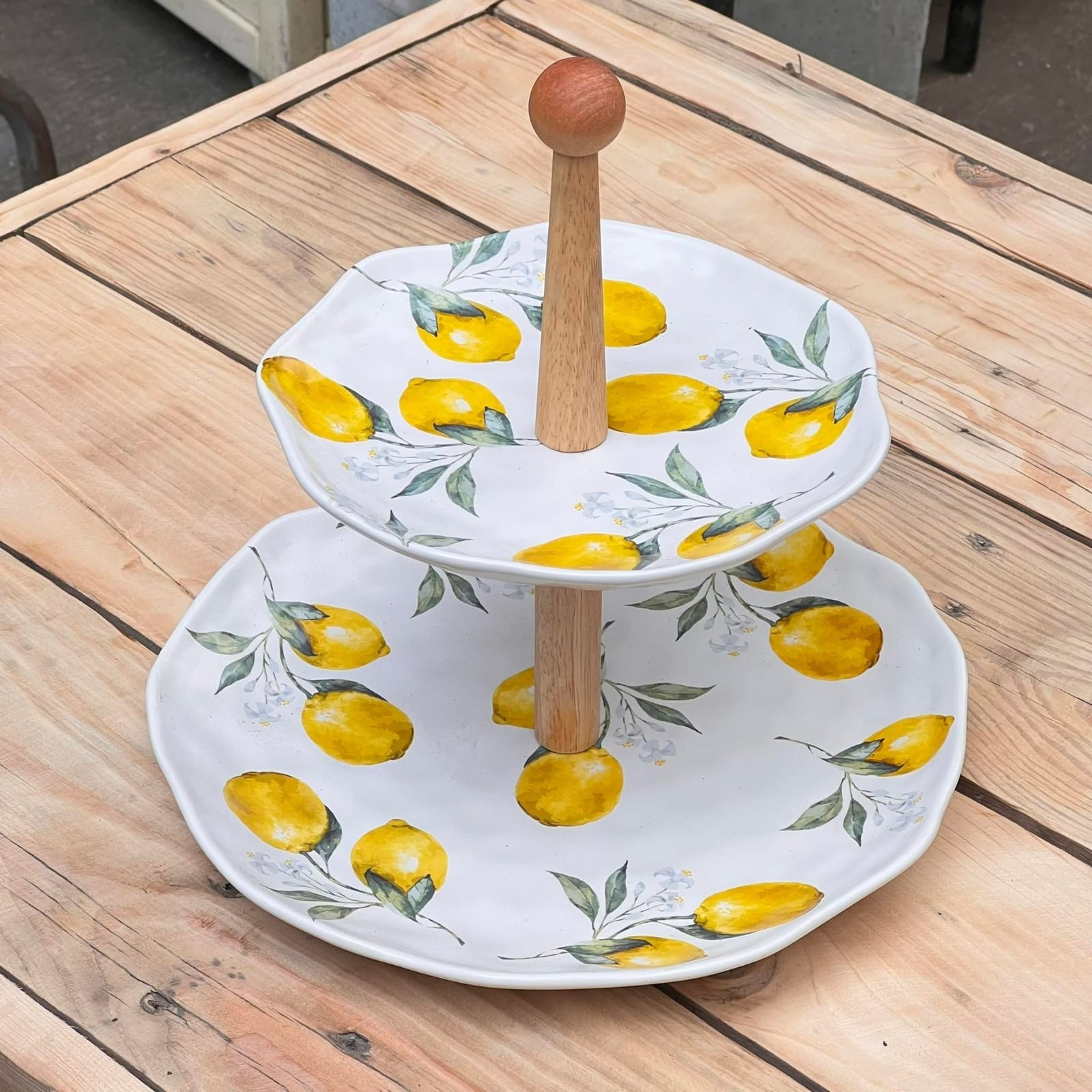 Two-Tier Lemon Ceramic Serving Stand