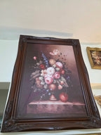 Classic Floral Still-Life Wall Art in Carved Wooden Frame