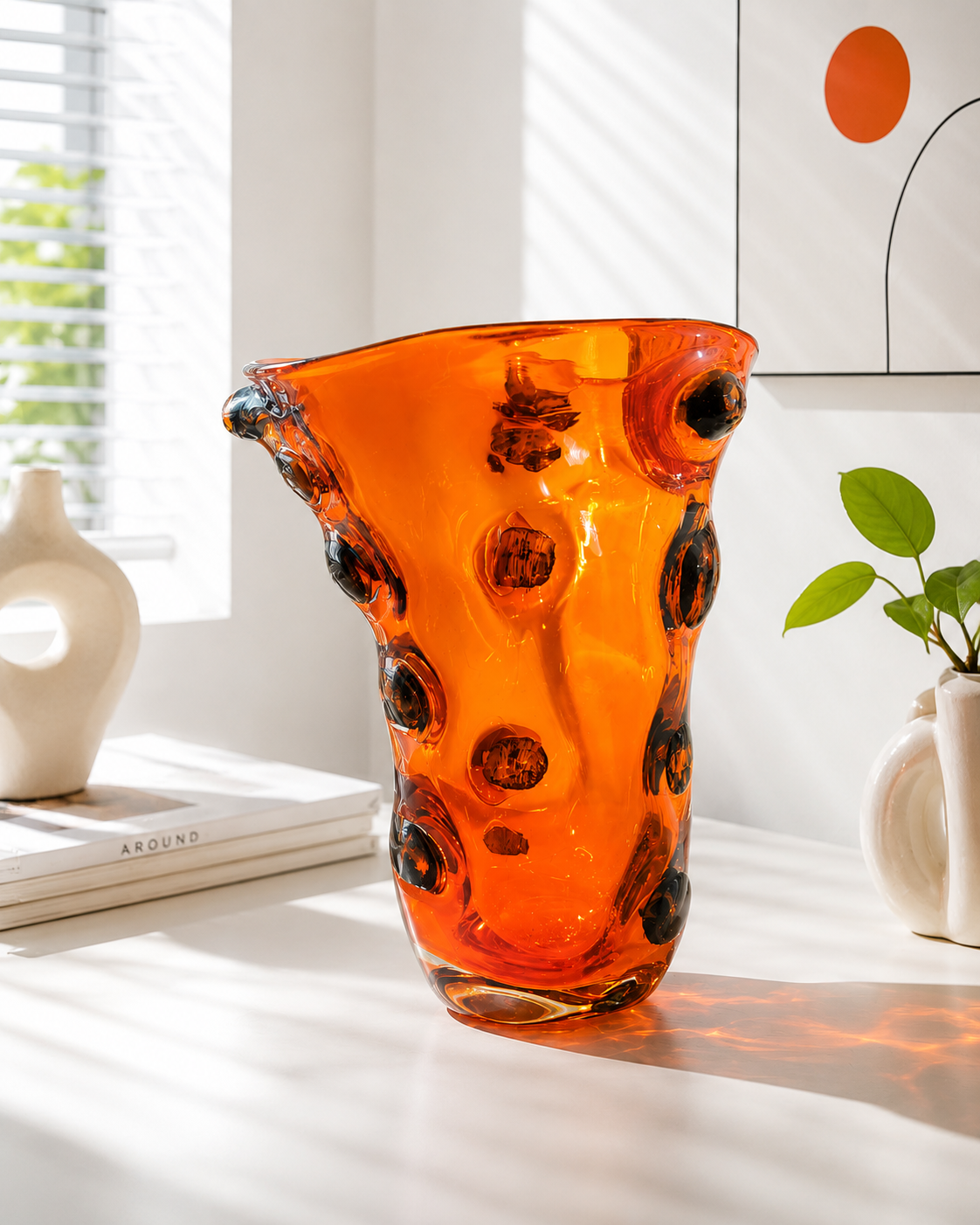Vibrant Orange Large Murano Glass Vase
