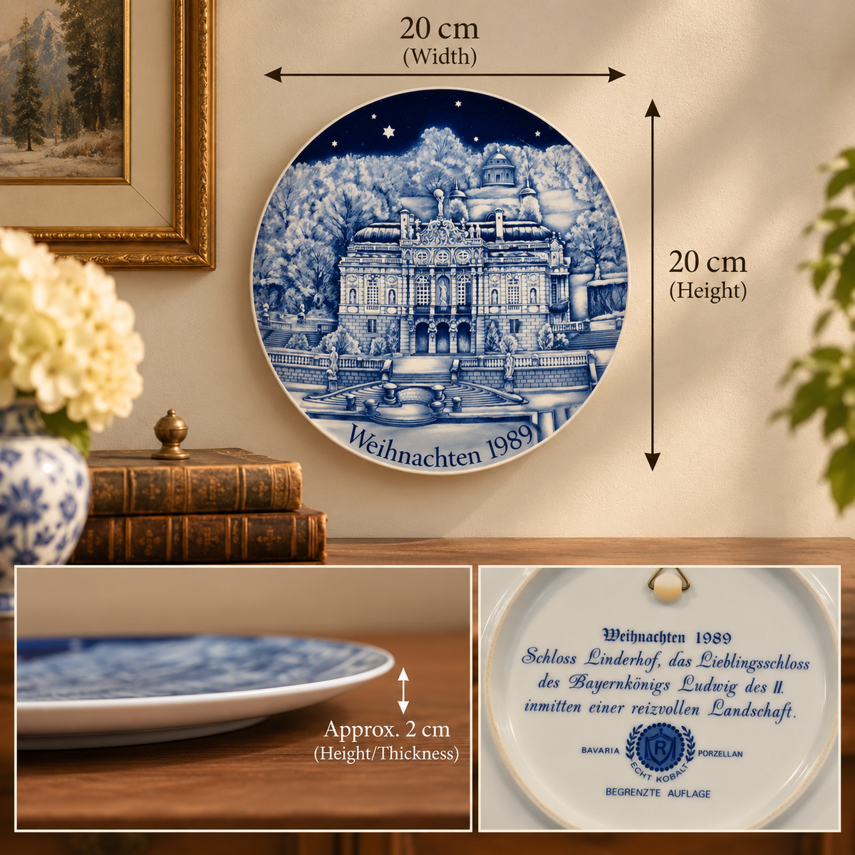 Vintage 1989 Bavaria Cobalt Blue Christmas Plate – Schloss Linderhof Palace