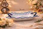 Bleu Blanc Scalloped Serving Bowl with Dual Handles - 30 cm