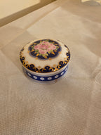 Vintage Royal Crown Excellent Porcelain Trinket Box – Pink Rose & Cobalt Blue Ring Case