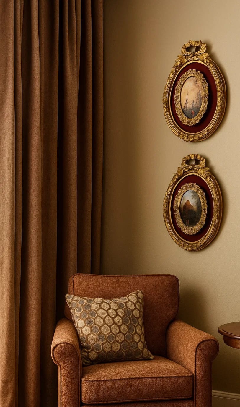 Ornate Oval Wall Frames with Velvet Backing — Set of 2