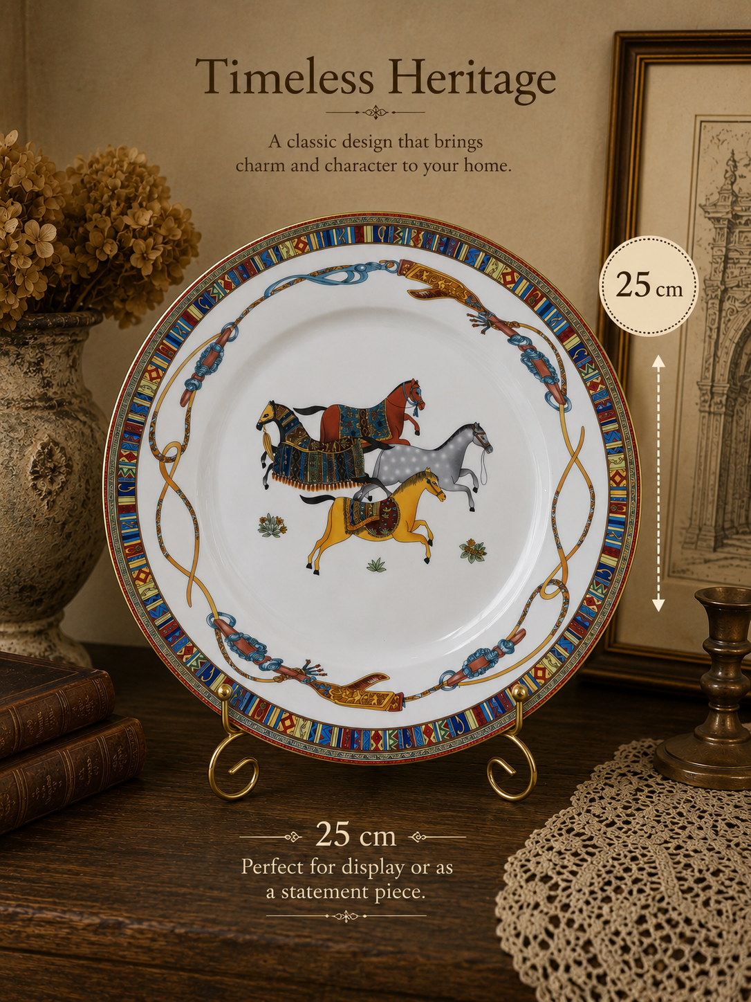 🐎 Equestrian Heritage Porcelain Display Plate – 25 cm