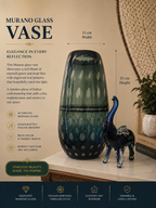 Murano Emerald & Deep Blue Art Glass Vase