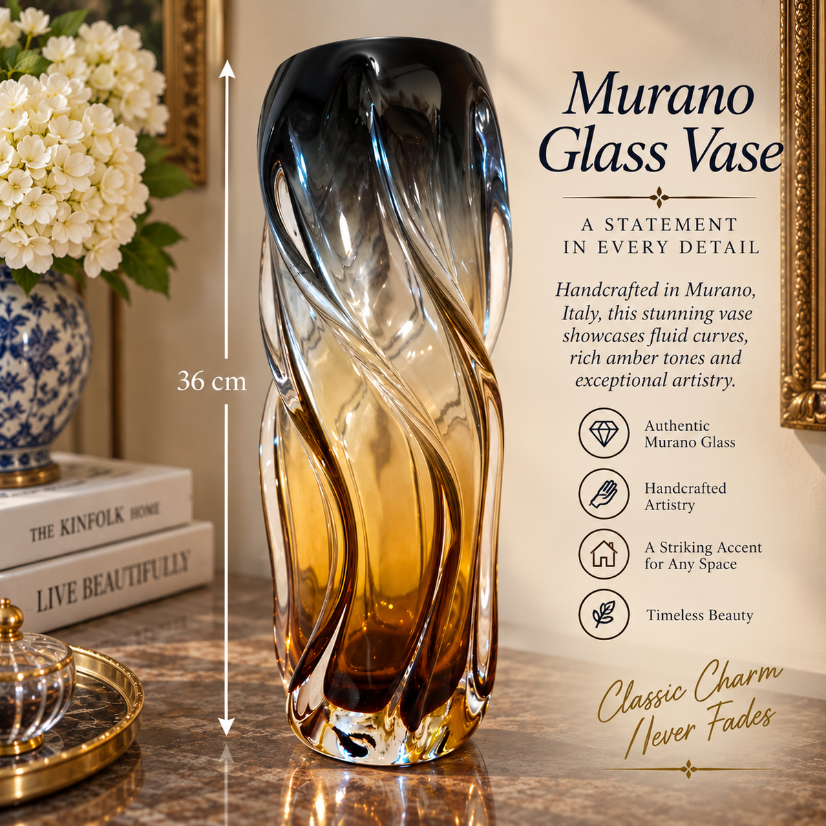 ✨ Murano Sculptural Glass Statement Vase