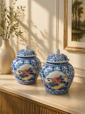 Bleu Blanc Small Floral Ginger Jars – Set of 2