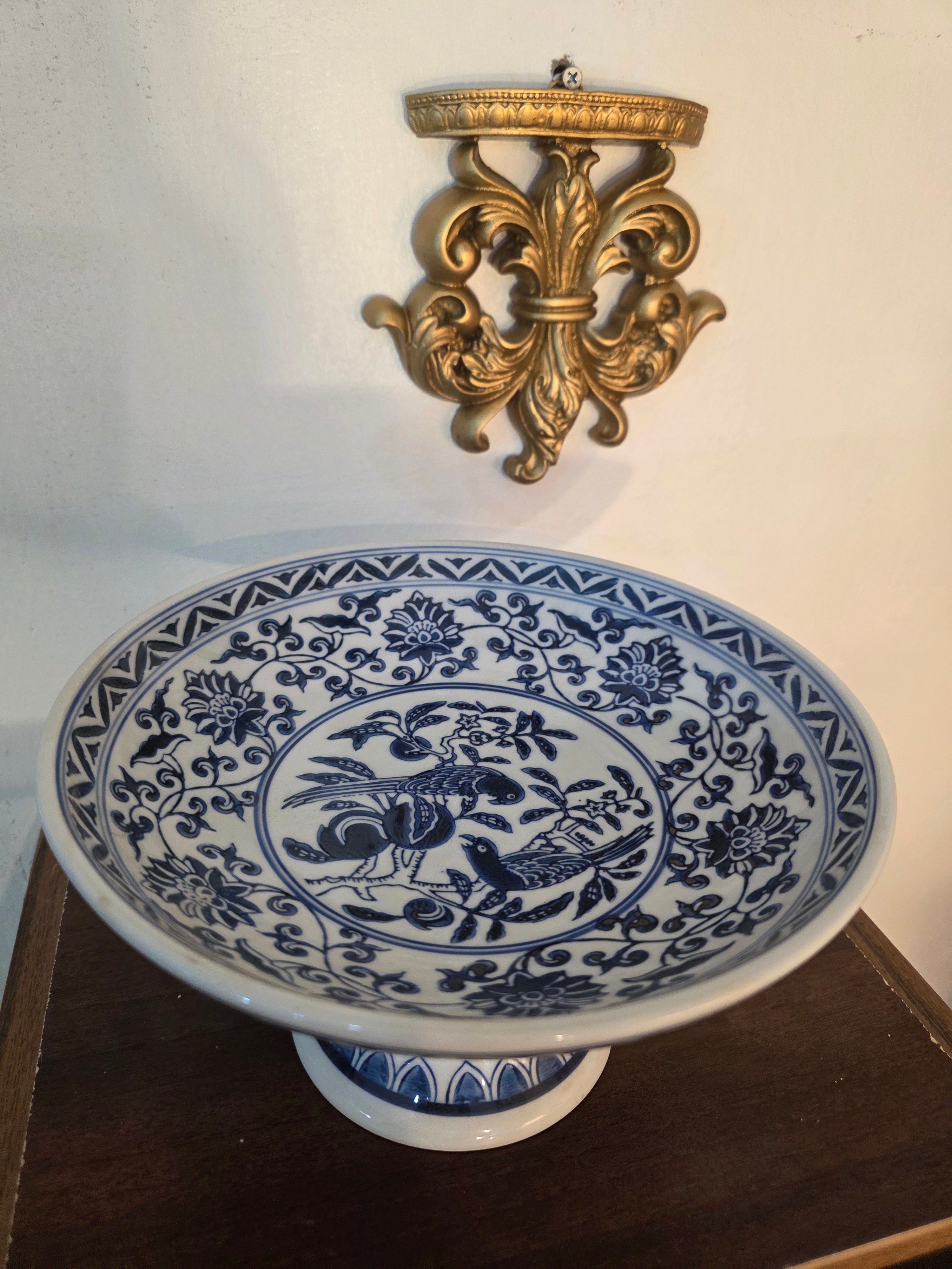 Bleu Blanc Pedestal Bowl