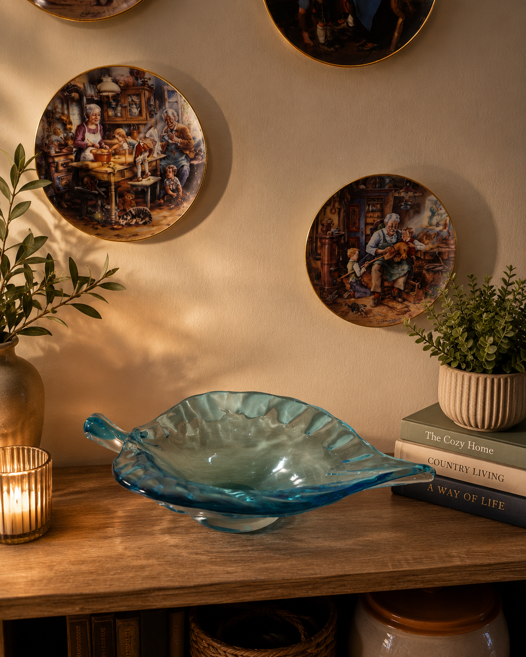 Ocean Blue Murano Art Glass Centerpiece