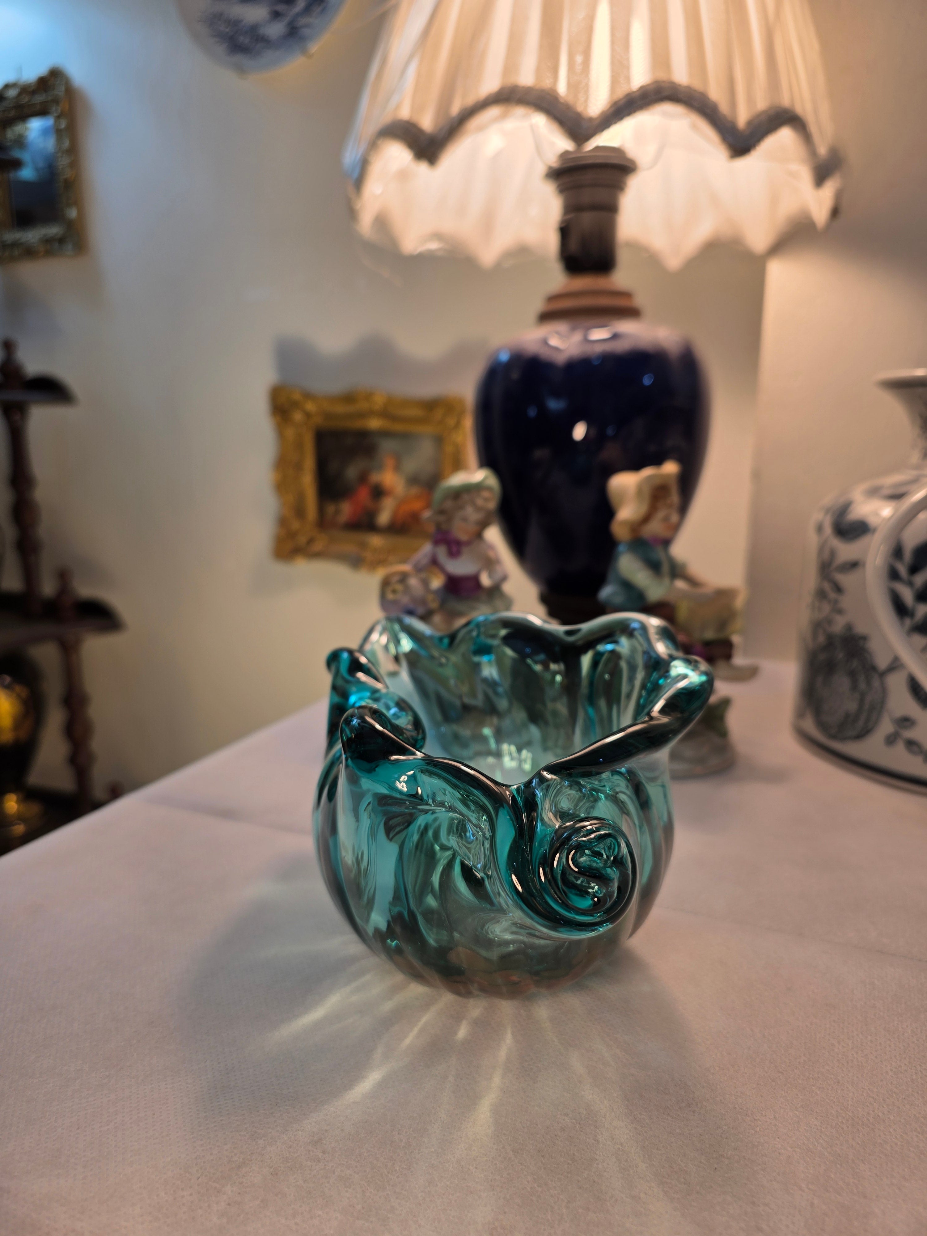 Murano Emerald Sculpted Glass Bowl