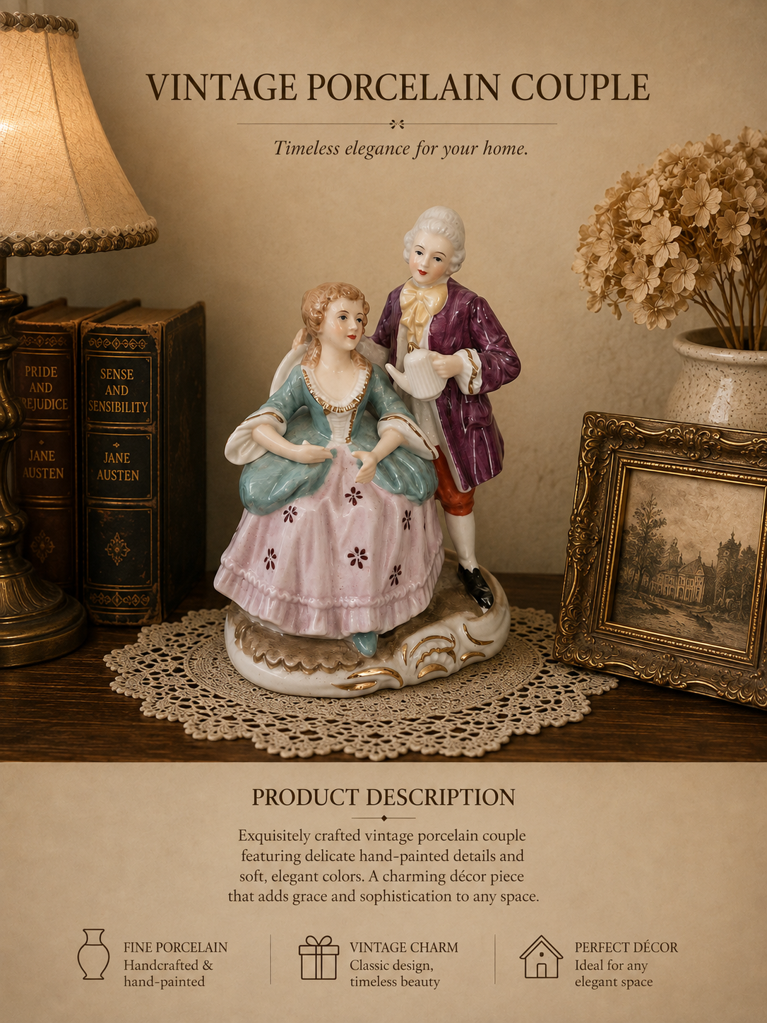 Mid-Century Hand-Painted Rococo Style Tea Time Courtship Statue