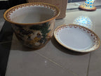 Vintage Satsuma Bird & Floral Porcelain Planter with Saucer