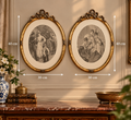 Victorian Elegance – Vintage Wooden Oval Framed Art Pair - G2