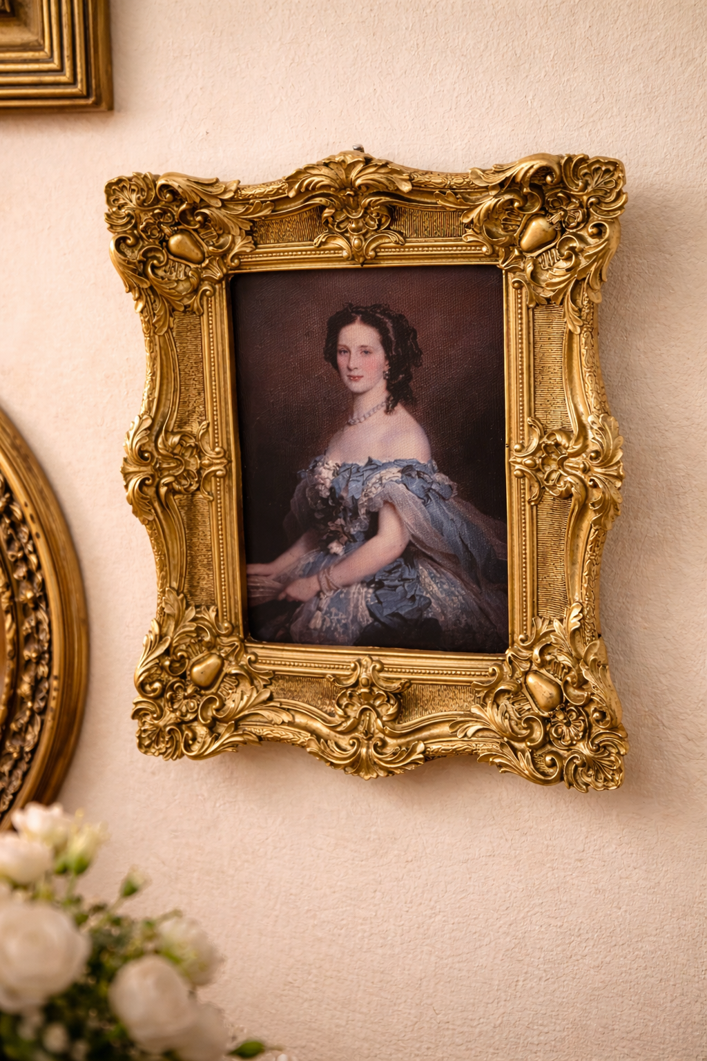 Elegant Vintage Lady Portrait in Ornate Gilded Frame