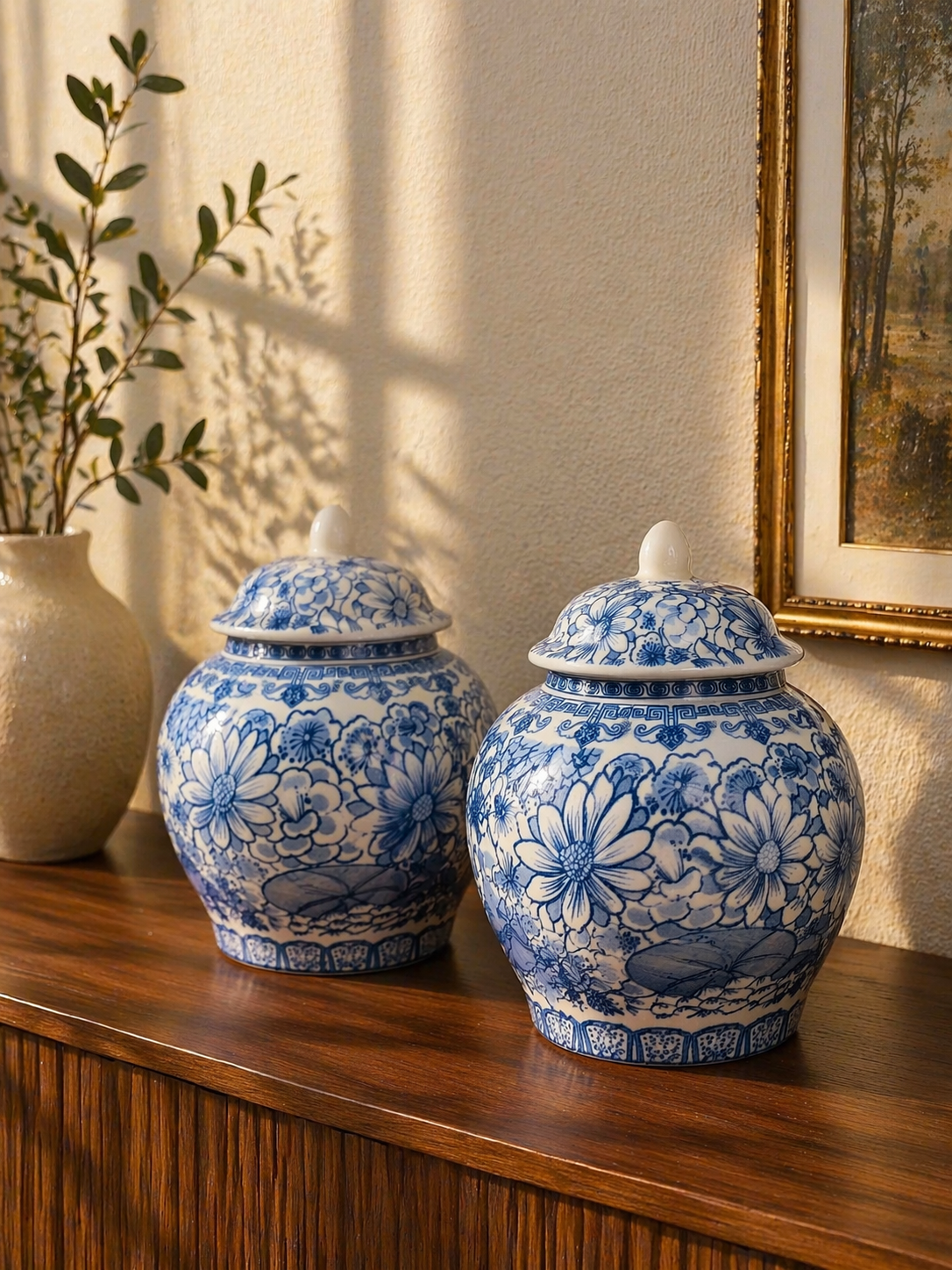 Bleu Blanc Floral Ginger Jars – 15 cm