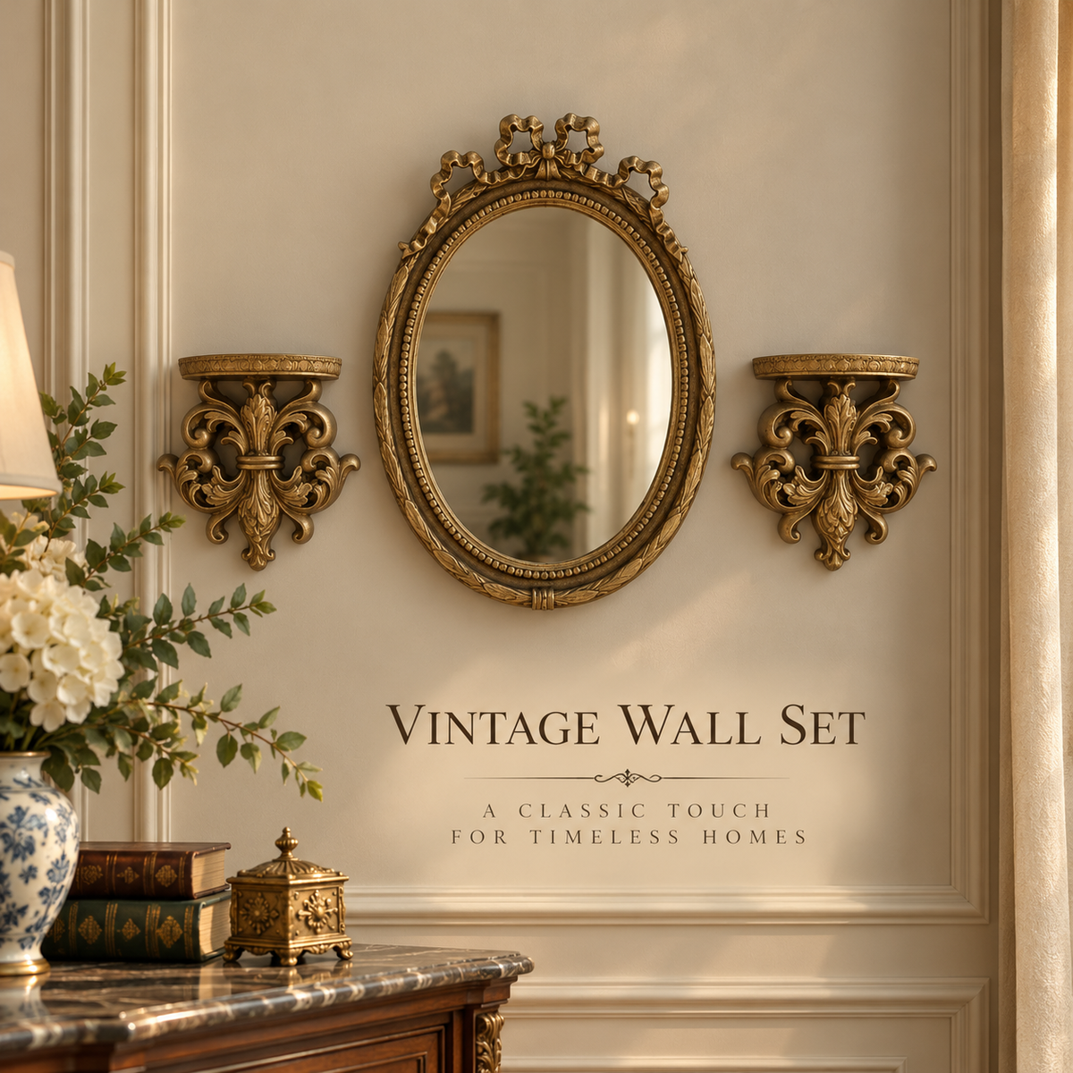 Timeless Elegance – Ornate Gold Resin Mirror & Wall Accents - M03