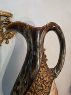 Decorative Sculptural Carafe – Textured Stone & Gold Elegance