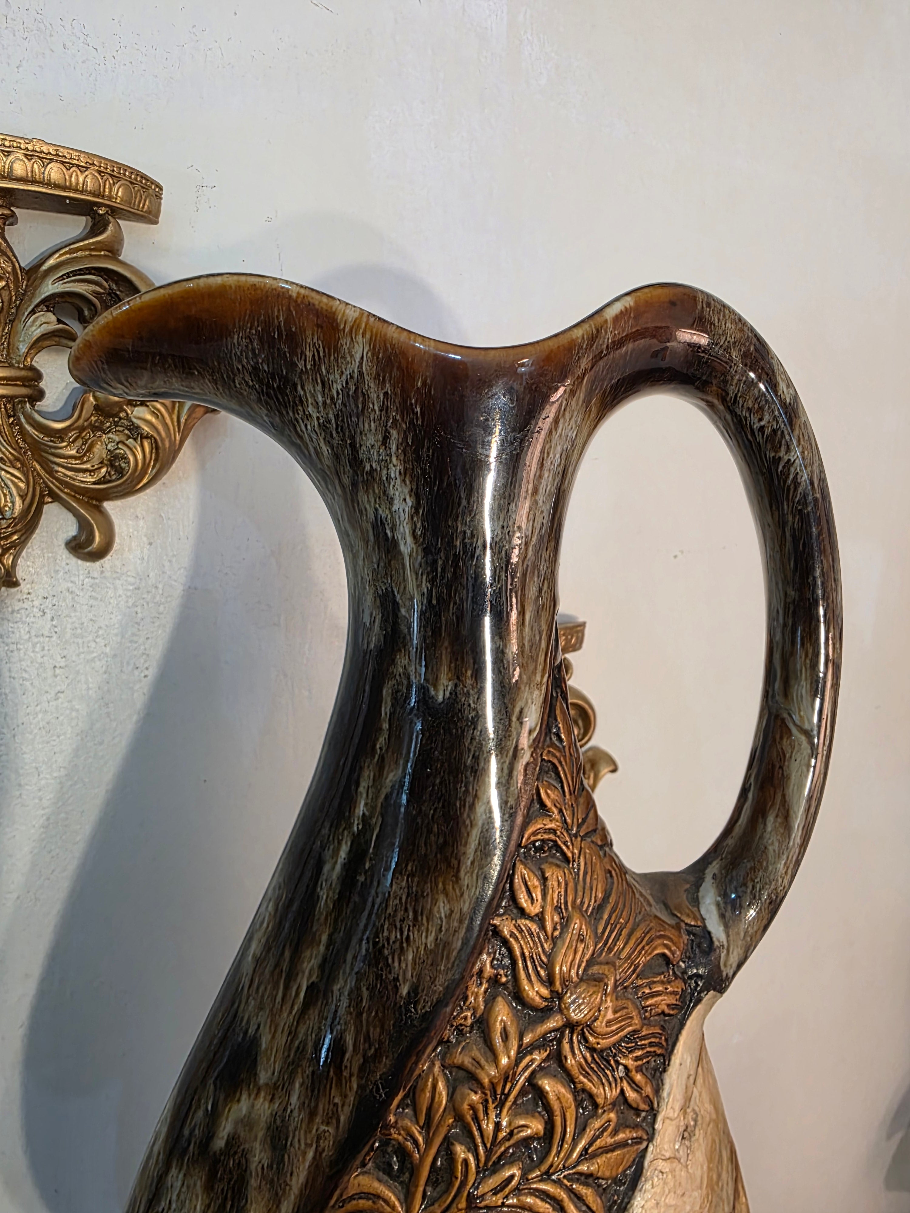 Decorative Sculptural Carafe – Textured Stone & Gold Elegance