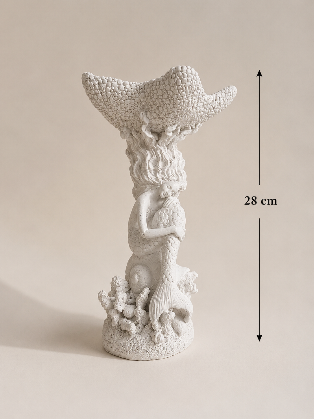 Coastal Mermaid Shell Bowl – White Resin Statement Décor
