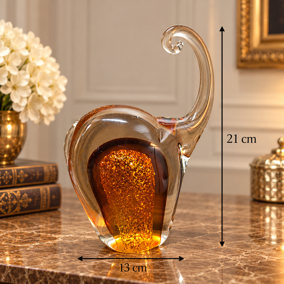 Murano Golden Amber Glass Elephant – A Touch of Luxury