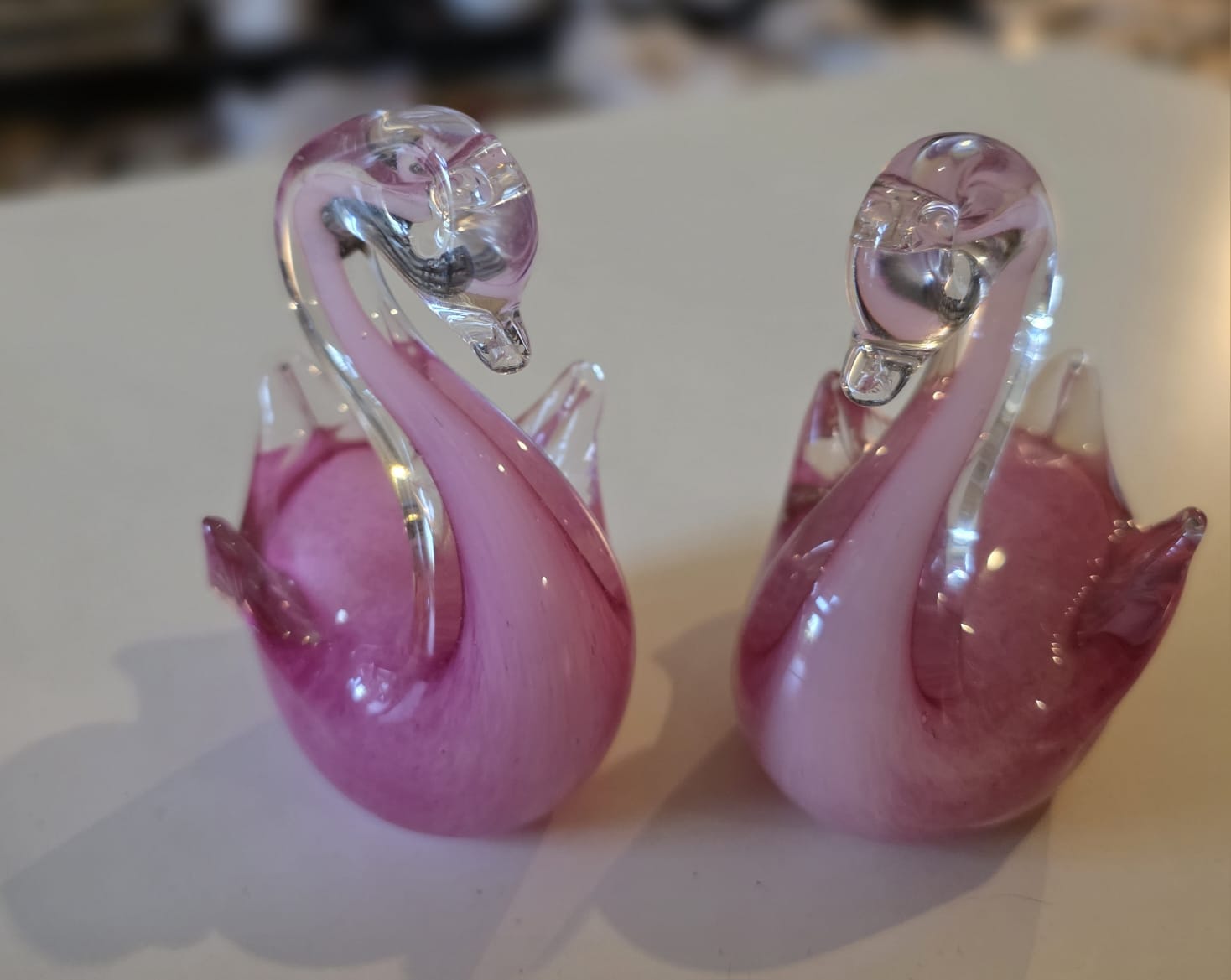 Murano Art Glass Swans — Pink, Set of 2 (12\text{ cm})