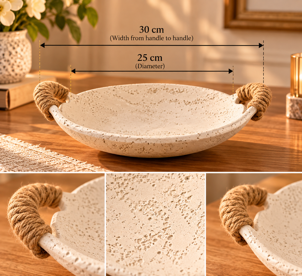 🤍 Ivory Stone-Effect Rope Handle Bowl