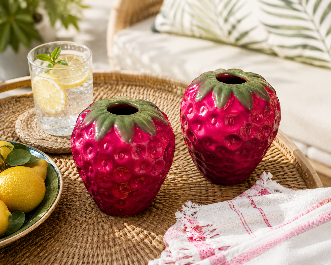 🍓 Small Strawberry Ceramic Vase Set – Set of 2