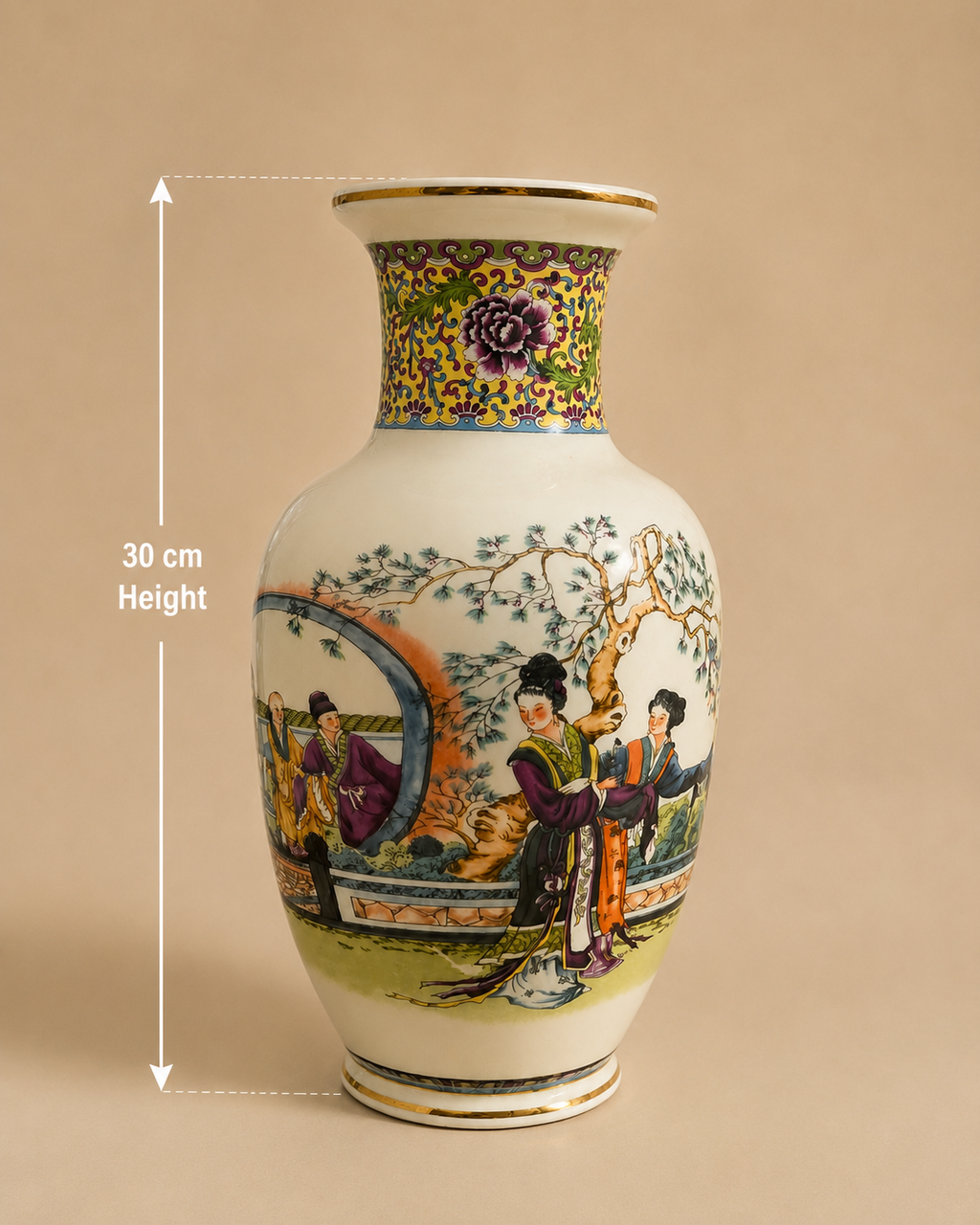Vintage Japanese Chinoiserie Famille Rose Vase