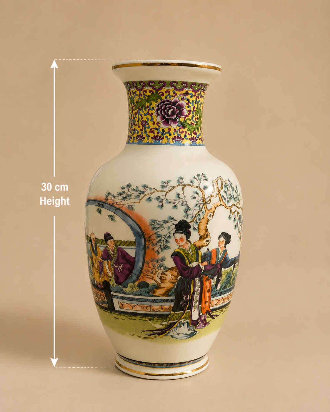 Vintage Japanese Chinoiserie Famille Rose Vase