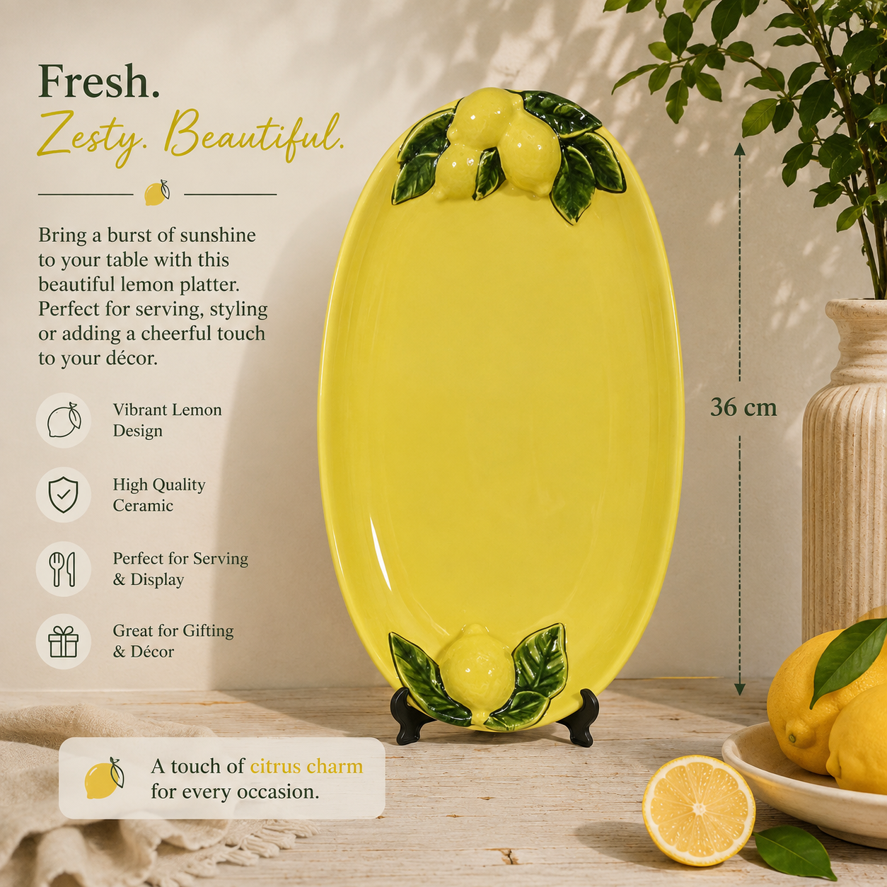 Lemon Grove Ceramic Serving Platter – 36 cm