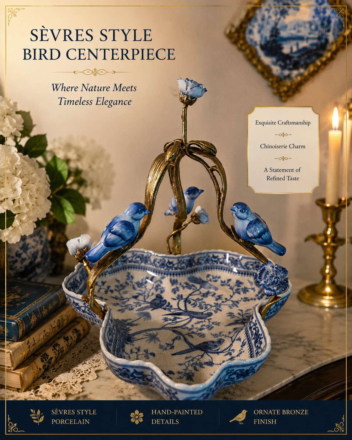Sèvres Style Bird & Blossom Centerpiece