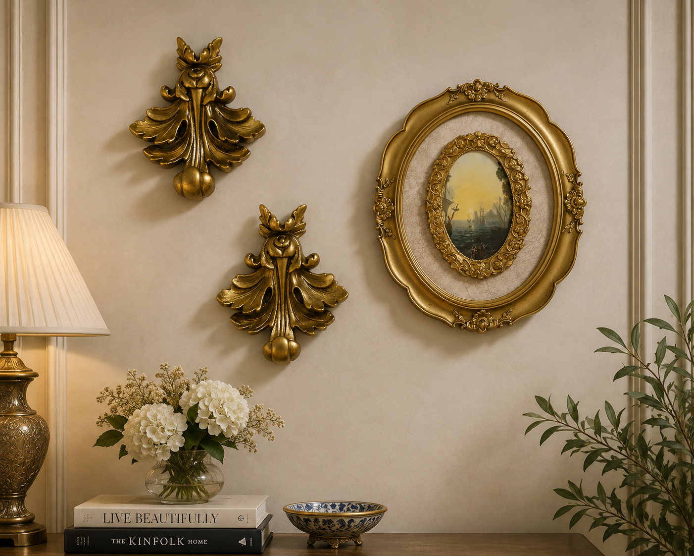 ✨ Vintage Ornate Gold Wall Art Set